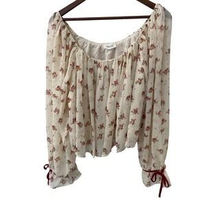 Idem Ditto Floral cropped   Off Shoulder  Ribbon Cuff Large Romantic Cottagecore